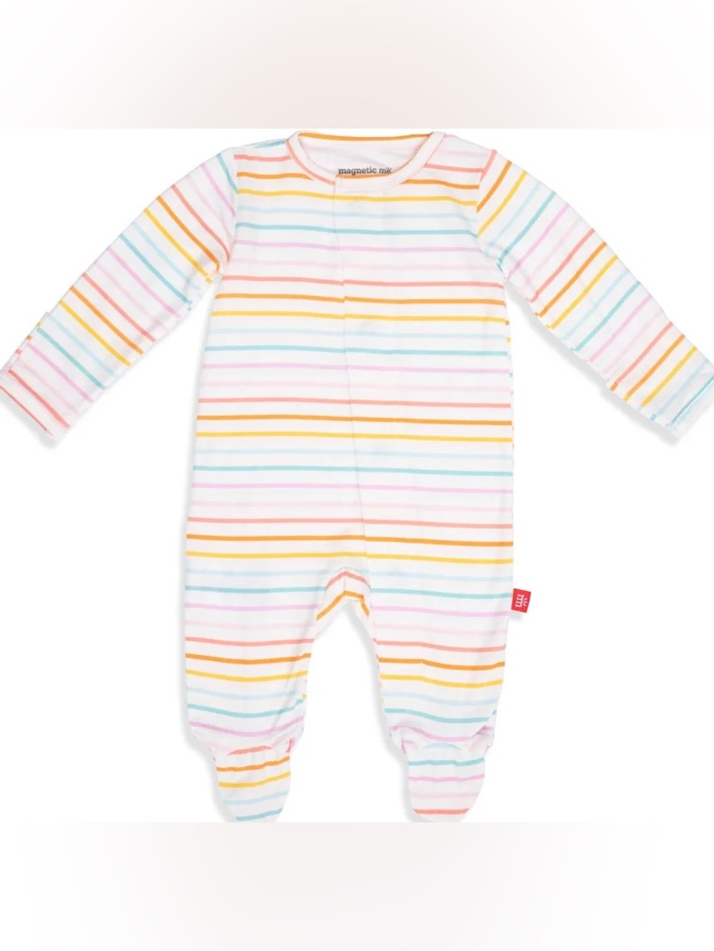 Magnetic Me White Baby Onesie with Rainbow Stripes